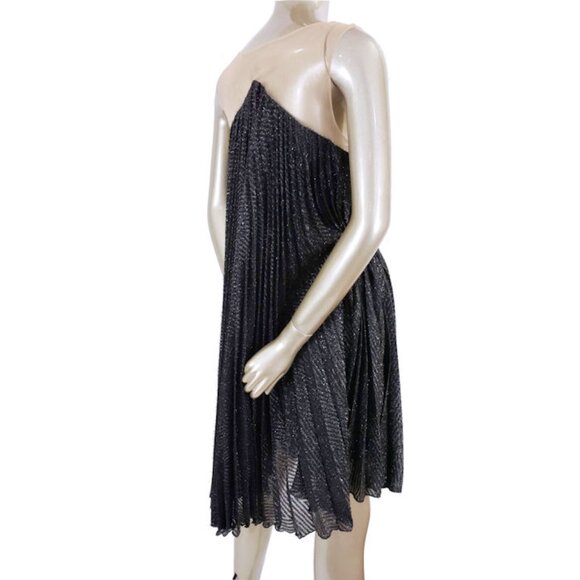 NWT MARIA LUCIA HOHAN Limited Series Black Metallic Knife Pleated Party Dress - Picture 3 of 12